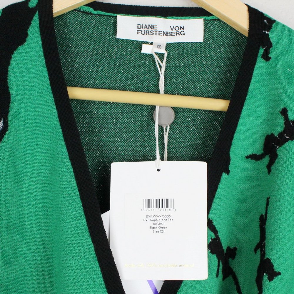 NWT Diane von Furstenberg DVF Cardigan, XS, Green, Knit Wrap Top - Picture 4 of 16